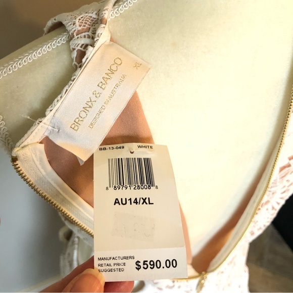 Bronx & Banco Daisy Midi Dress White Tan Size 10 NWT - Picture 16 of 16